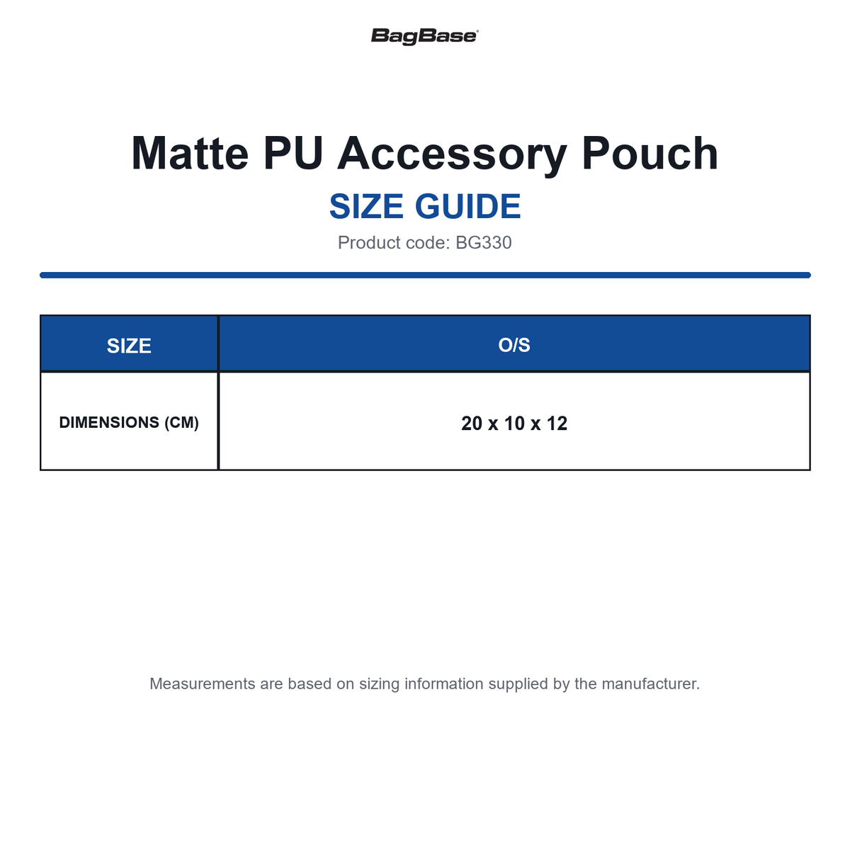 BG330 Bagbase Matte PU Accessory Pouch size guide (BG330)