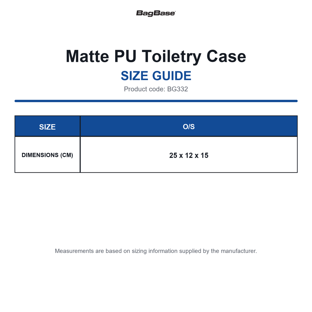 BG332 Bagbase Matte PU Toiletry Case size guide (BG332)