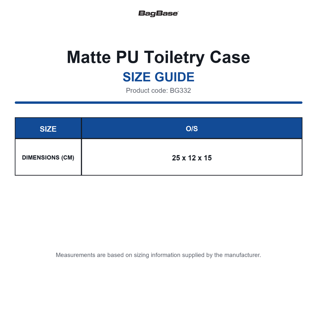BG332 Bagbase Matte PU Toiletry Case size guide (BG332)