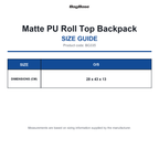 BG335 Bagbase Matte PU Roll Top Backpack size guide (BG335)