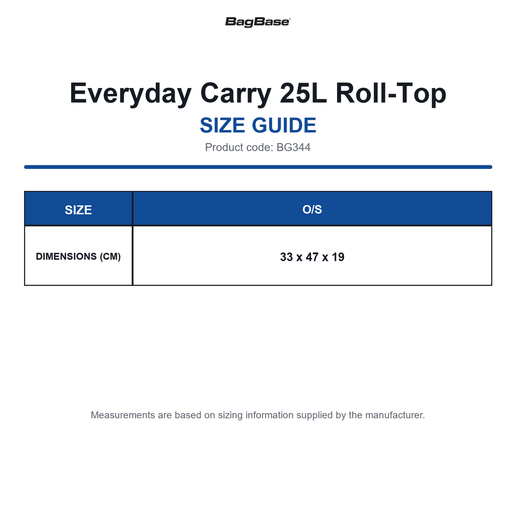 BG344 Bagbase Everyday Carry 25L Roll-Top size guide (BG344)