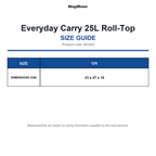 BG344 Bagbase Everyday Carry 25L Roll-Top size guide (BG344)