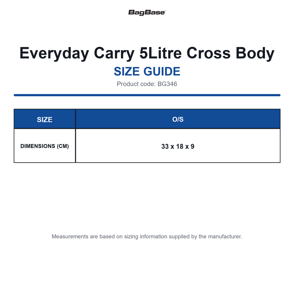 BG346 Bagbase Everyday Carry 5Litre Cross Body size guide (BG346)