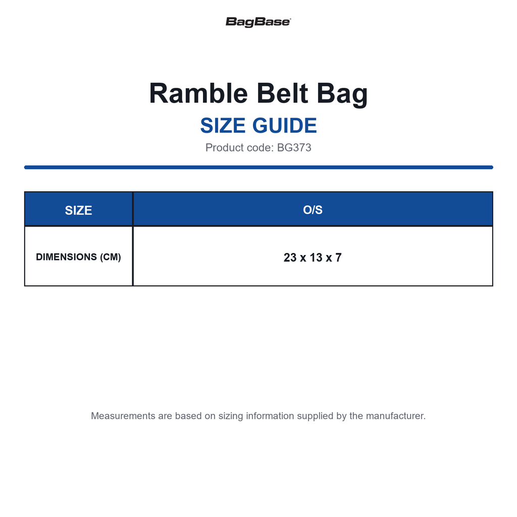 BG373 Bagbase Ramble Belt Bag size guide (BG373)