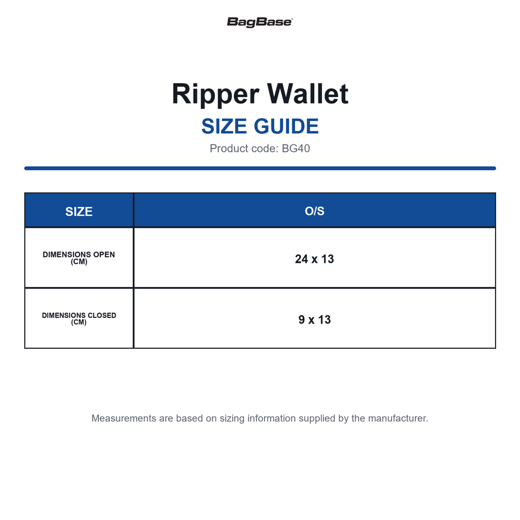 BG40 Bagbase Ripper Wallet size guide (BG40)