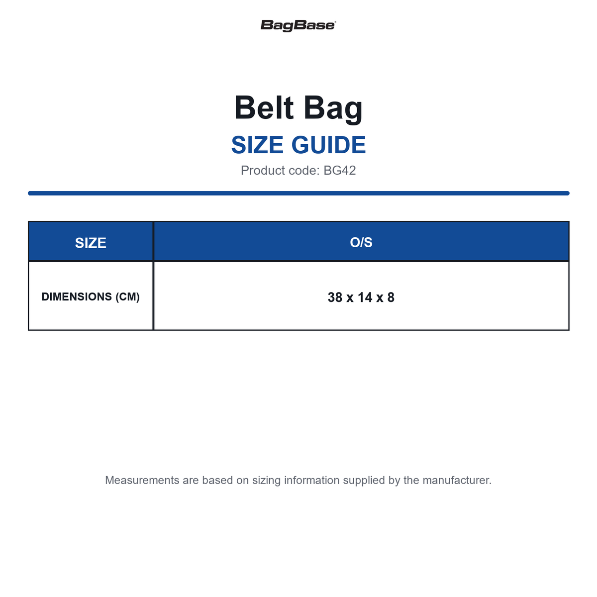 BG42 Bagbase Belt Bag size guide (BG42)