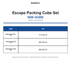 BG459 Bagbase Escape Packing Cube Set size guide (BG459)