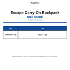 BG480 Bagbase Escape Carry-On Backpack size guide (BG480)