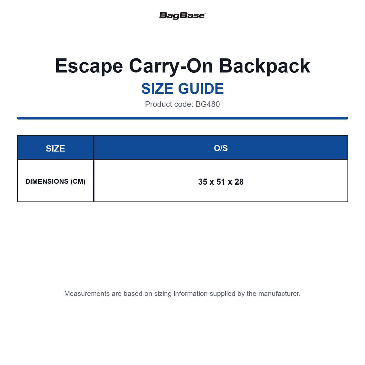 BG480 Bagbase Escape Carry-On Backpack size guide (BG480)