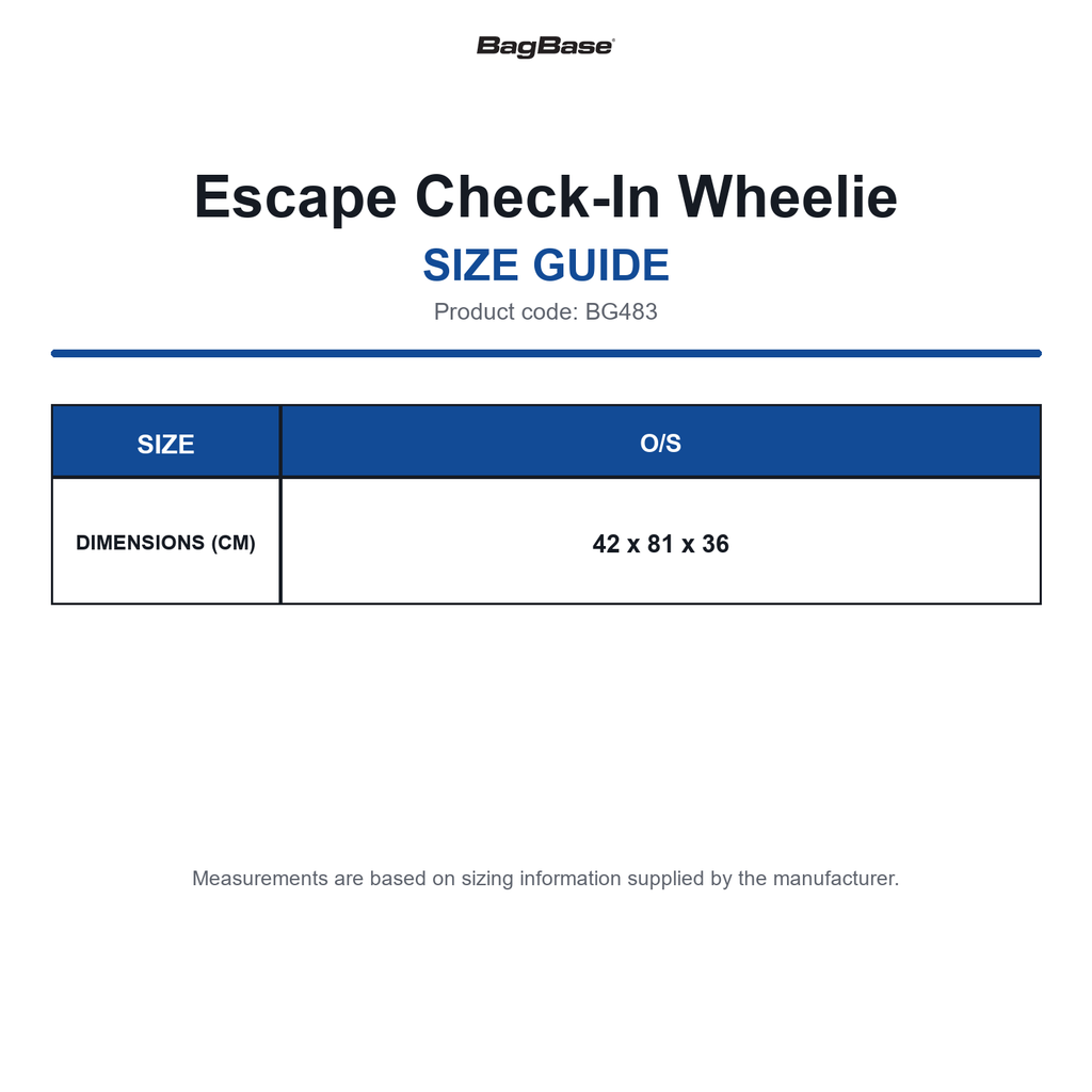 BG483 Bagbase Escape Check-In Wheelie size guide (BG483)