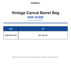 BG655 Bagbase Vintage Canval Barrel Bag size guide (BG655)