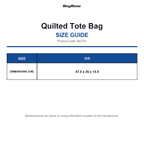 BG701 Bagbase Quilted Tote Bag size guide (BG701)