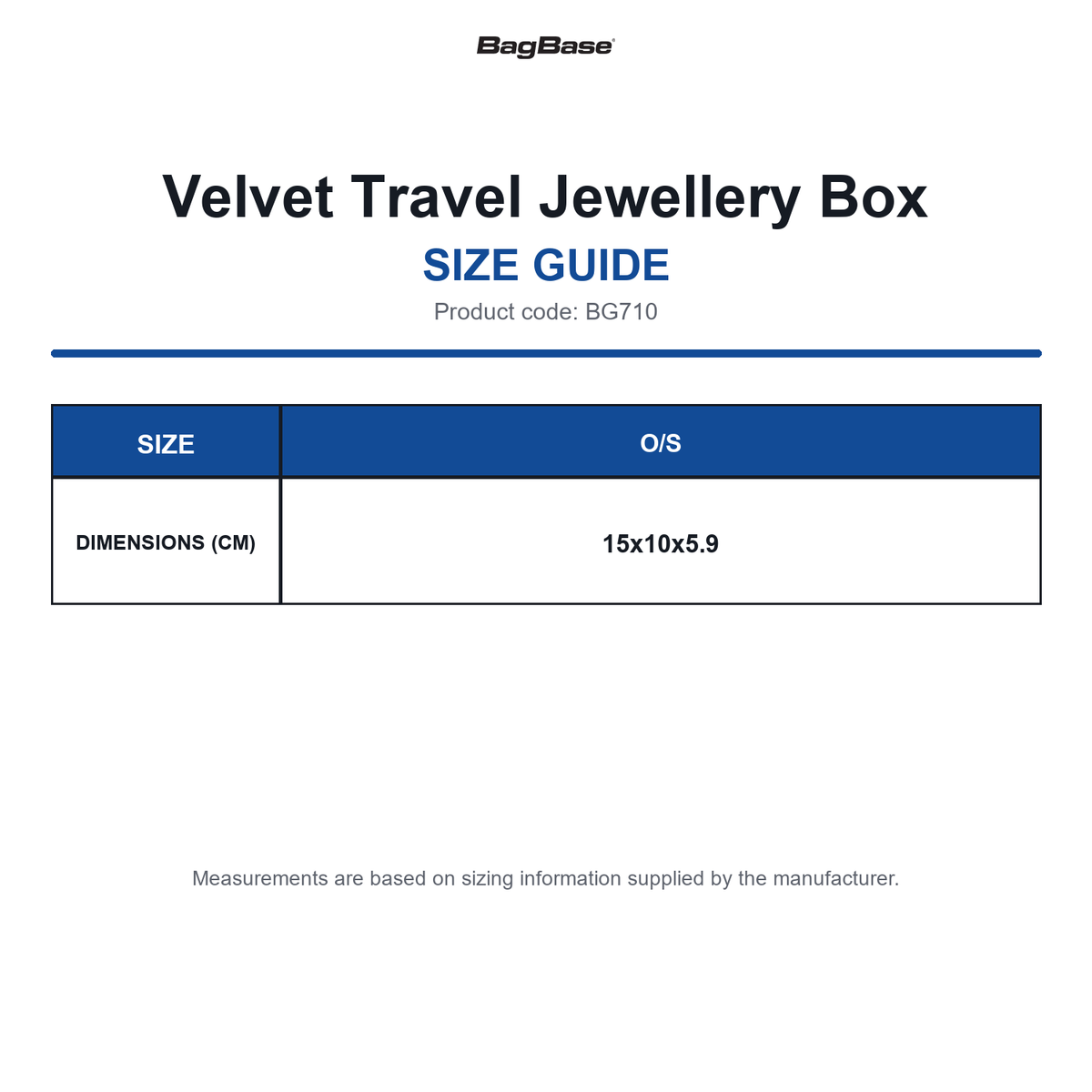 BG710 Bagbase Velvet Travel Jewellery Box size guide (BG710)