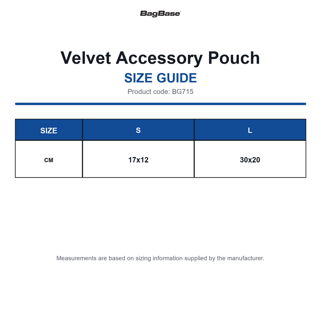 BG715 Bagbase Velvet Accessory Pouch size guide (BG715)