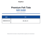 BG738 Bagbase Premium Felt Tote size guide (BG738)