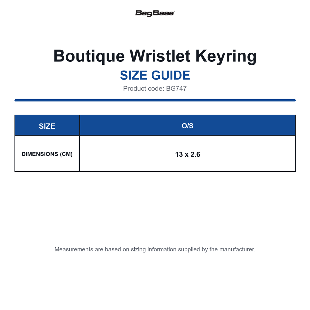 BG747 Bagbase Boutique Wristlet Keyring size guide (BG747)