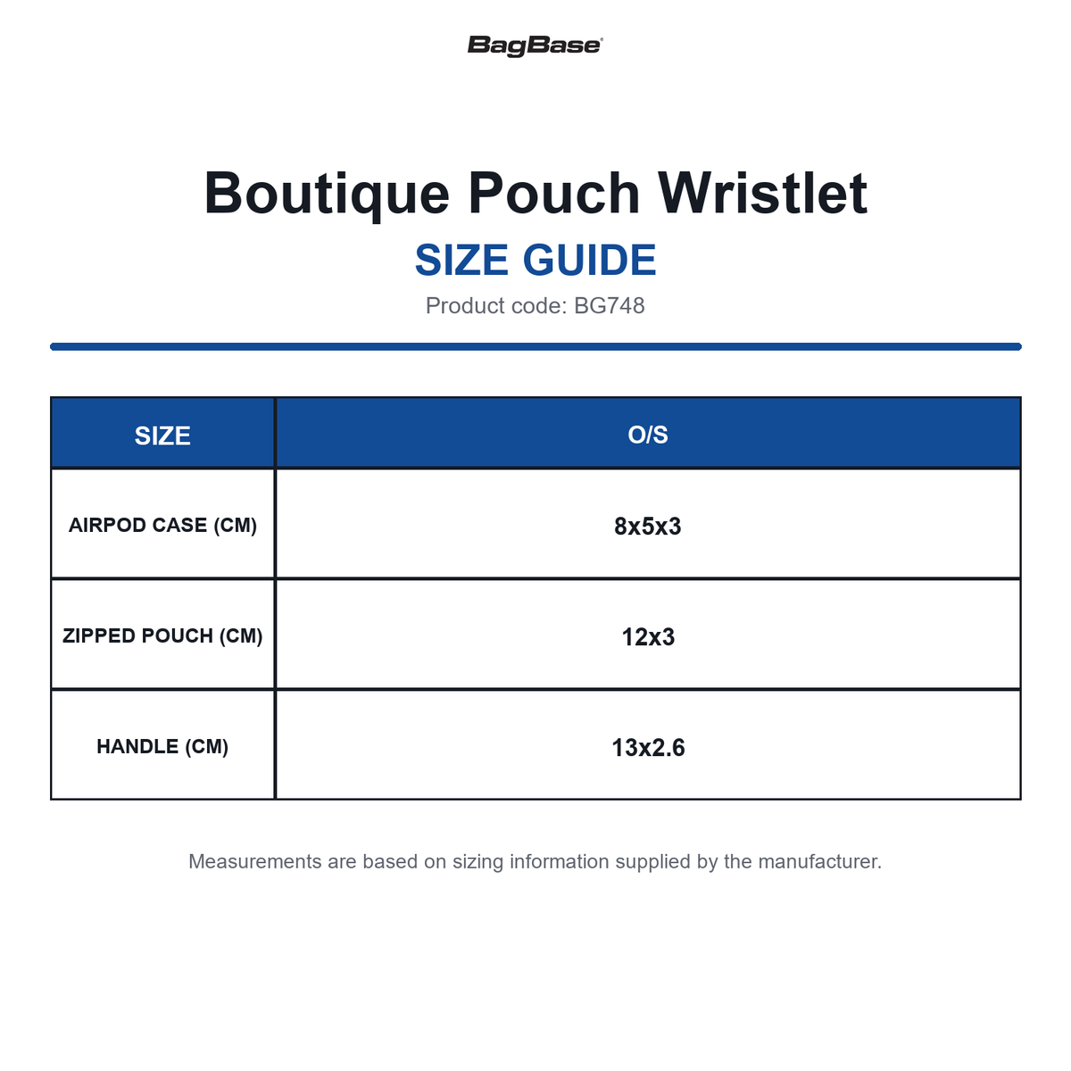 BG748 Bagbase Boutique Pouch Wristlet size guide (BG748)
