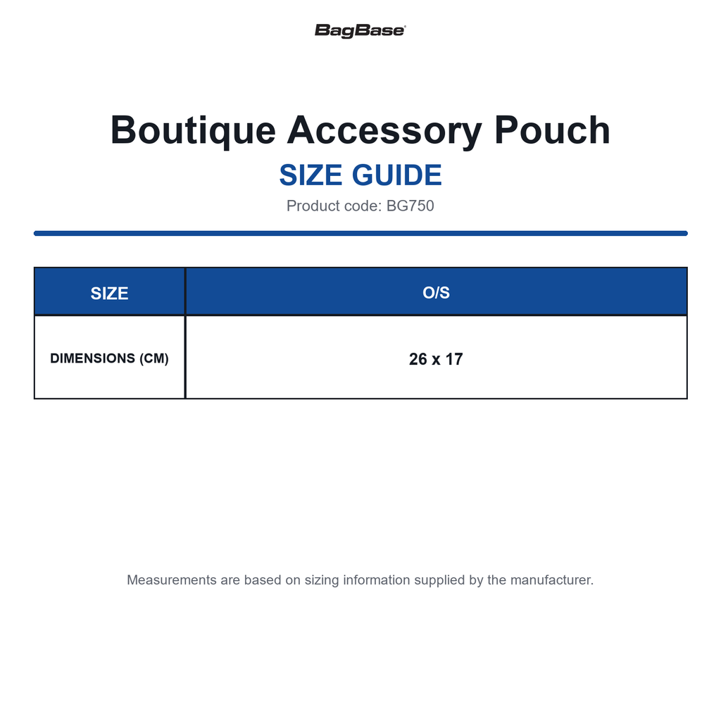 BG750 Bagbase Boutique Accessory Pouch size guide (BG750)