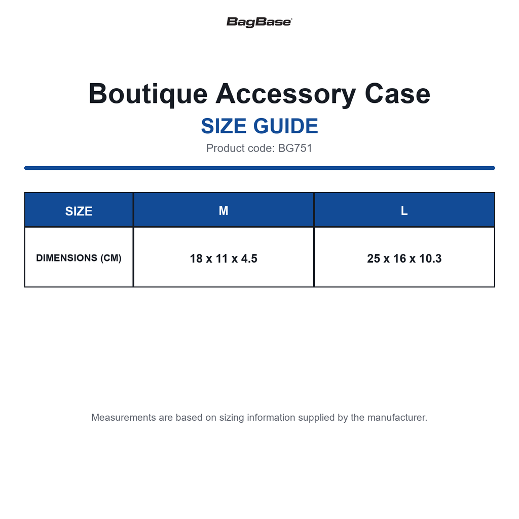 BG751 Bagbase Boutique Accessory Case size guide (BG751)