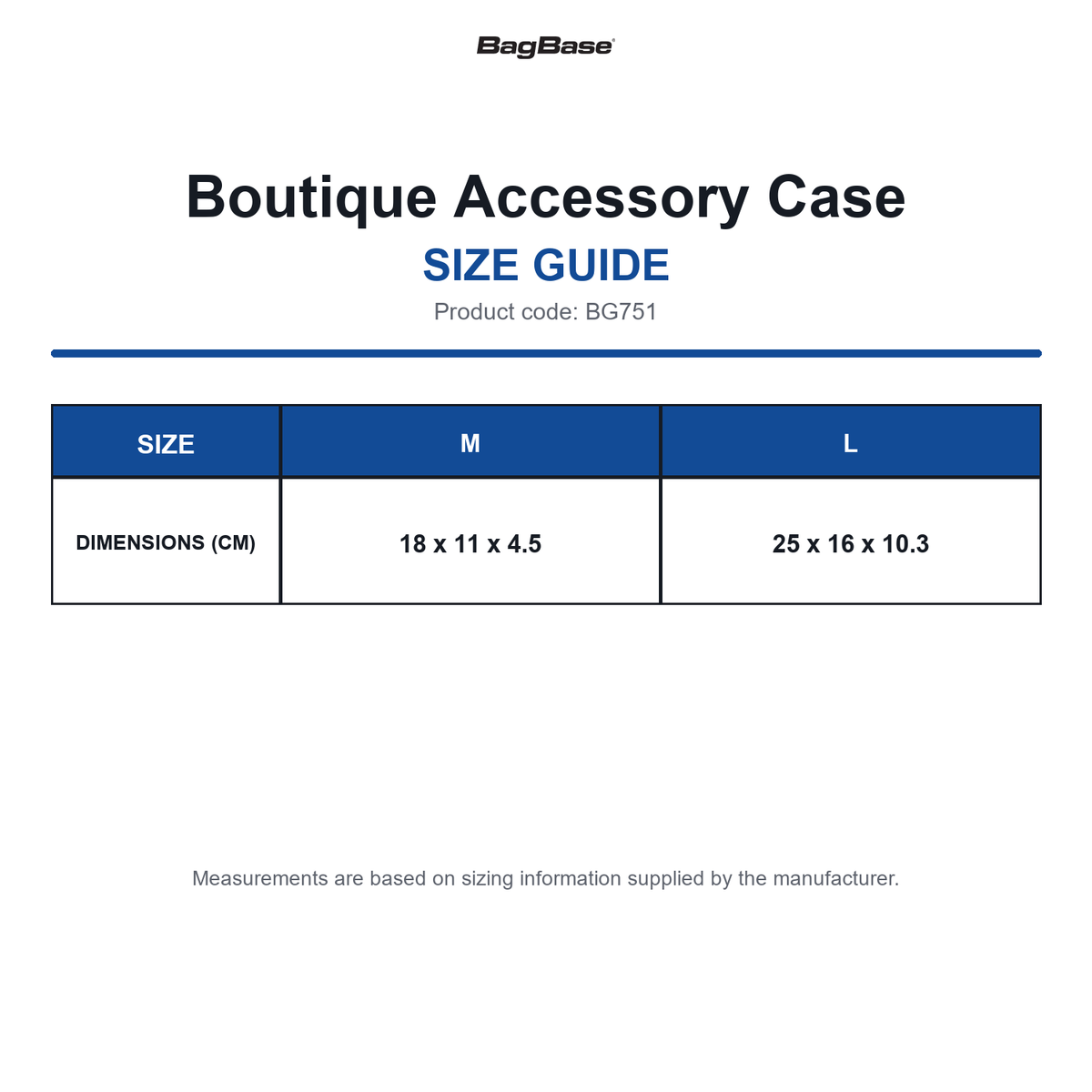 BG751 Bagbase Boutique Accessory Case size guide (BG751)