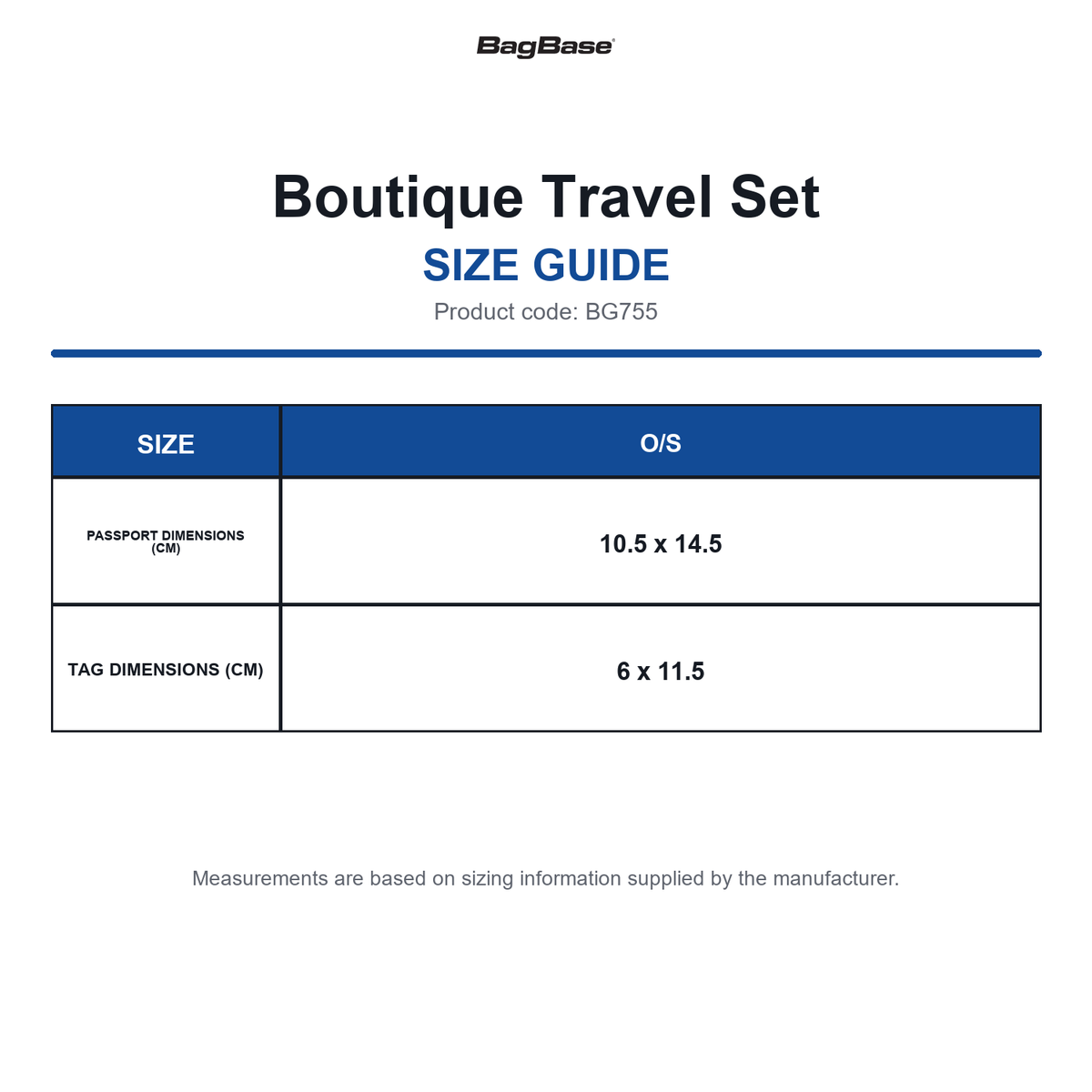 BG755 Bagbase Boutique Travel Set size guide (BG755)