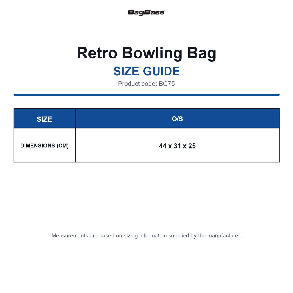 BG75 Bagbase Retro Bowling Bag size guide (BG75)