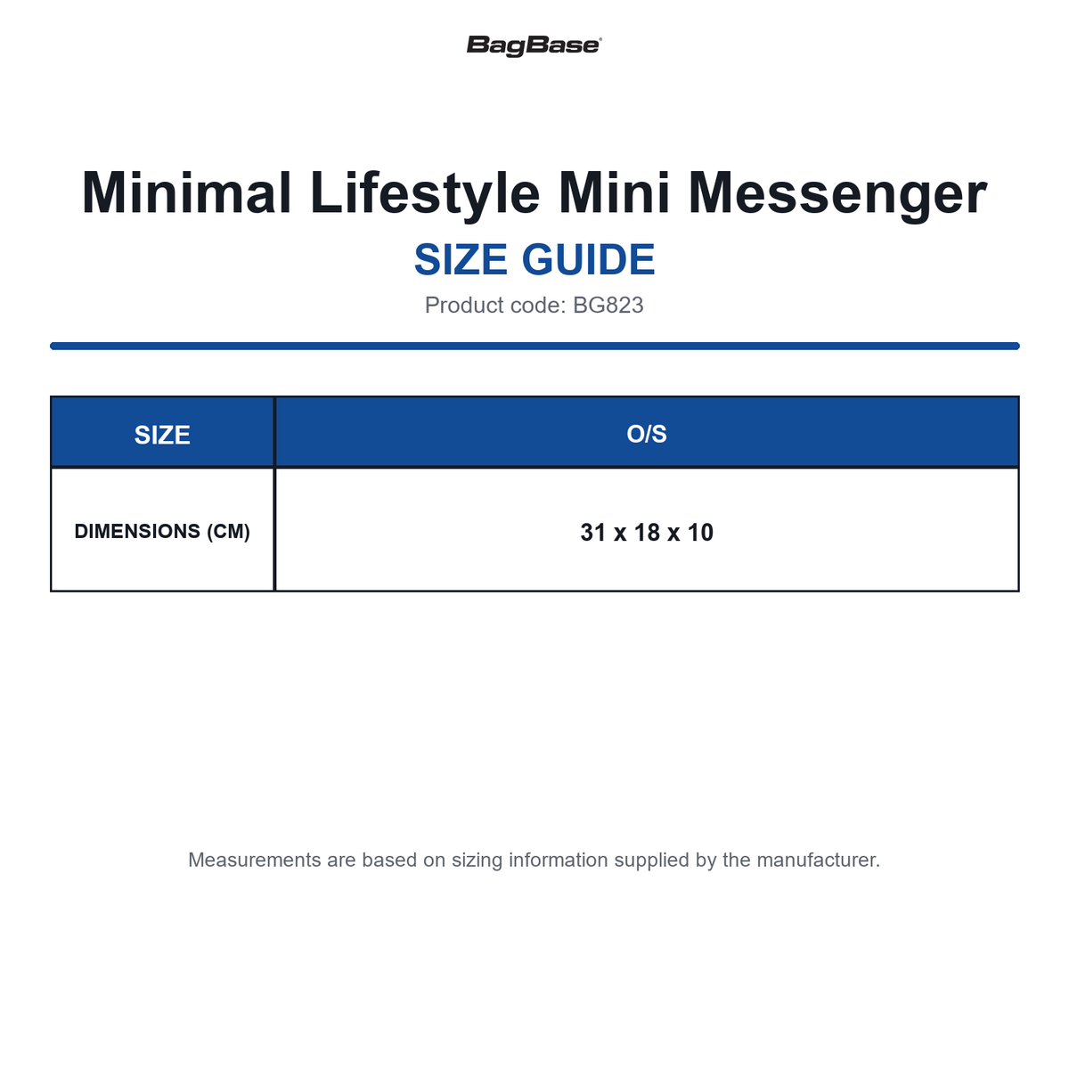 BG823 Bagbase Minimal Lifestyle Mini Messenger size guide (BG823)