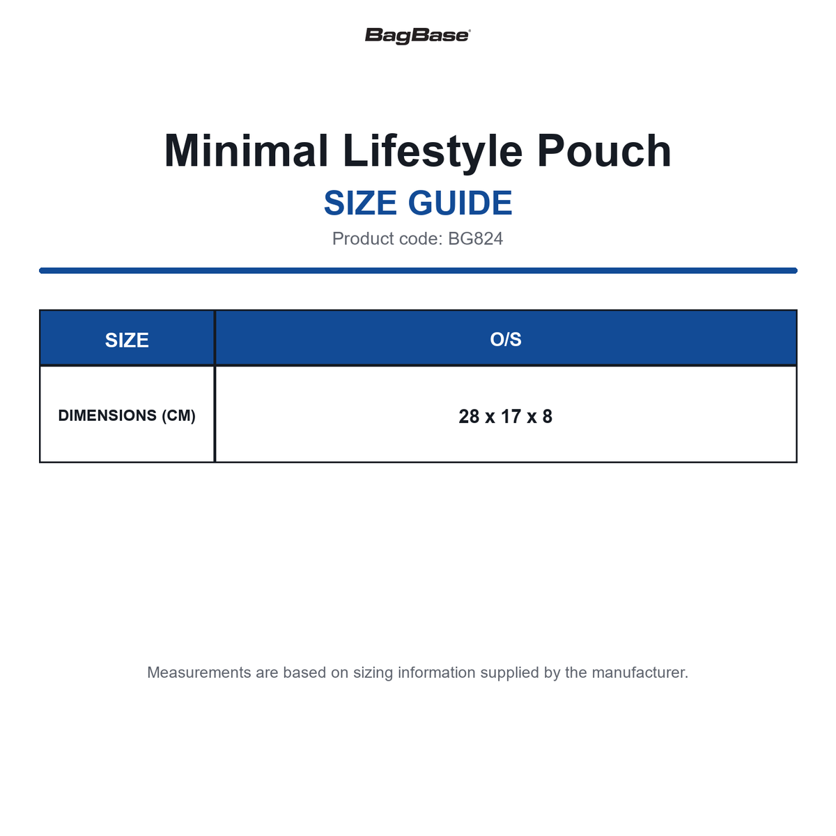 BG824 Bagbase Minimal Lifestyle Pouch size guide (BG824)