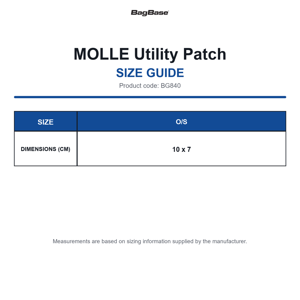 BG840 Bagbase MOLLE Utility Patch size guide (BG840)