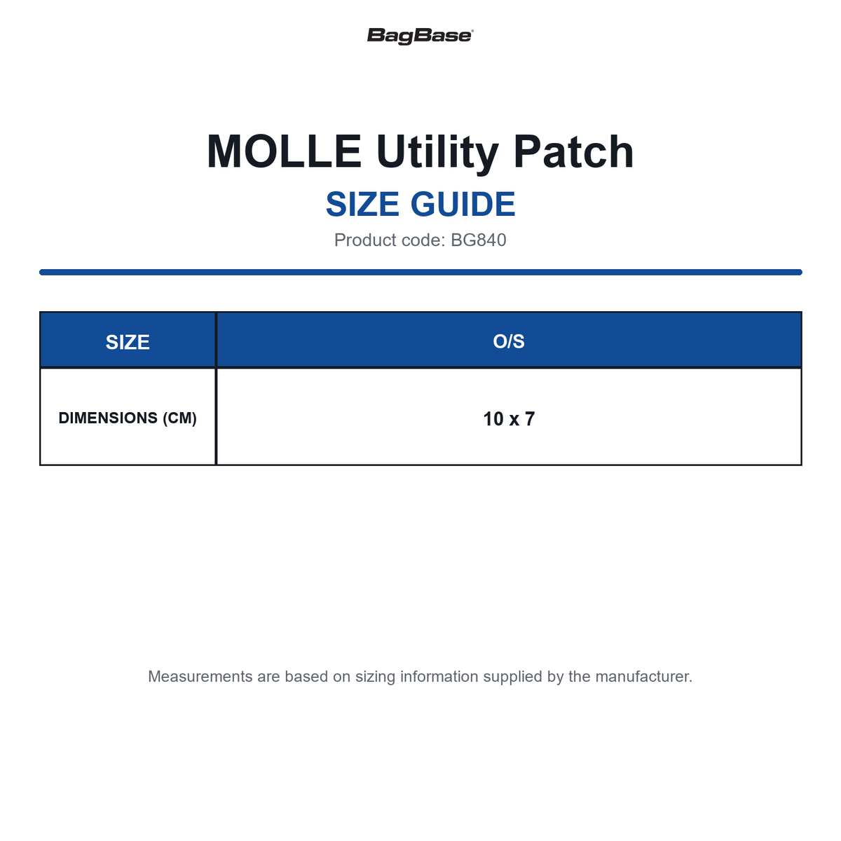 BG840 Bagbase MOLLE Utility Patch size guide (BG840)