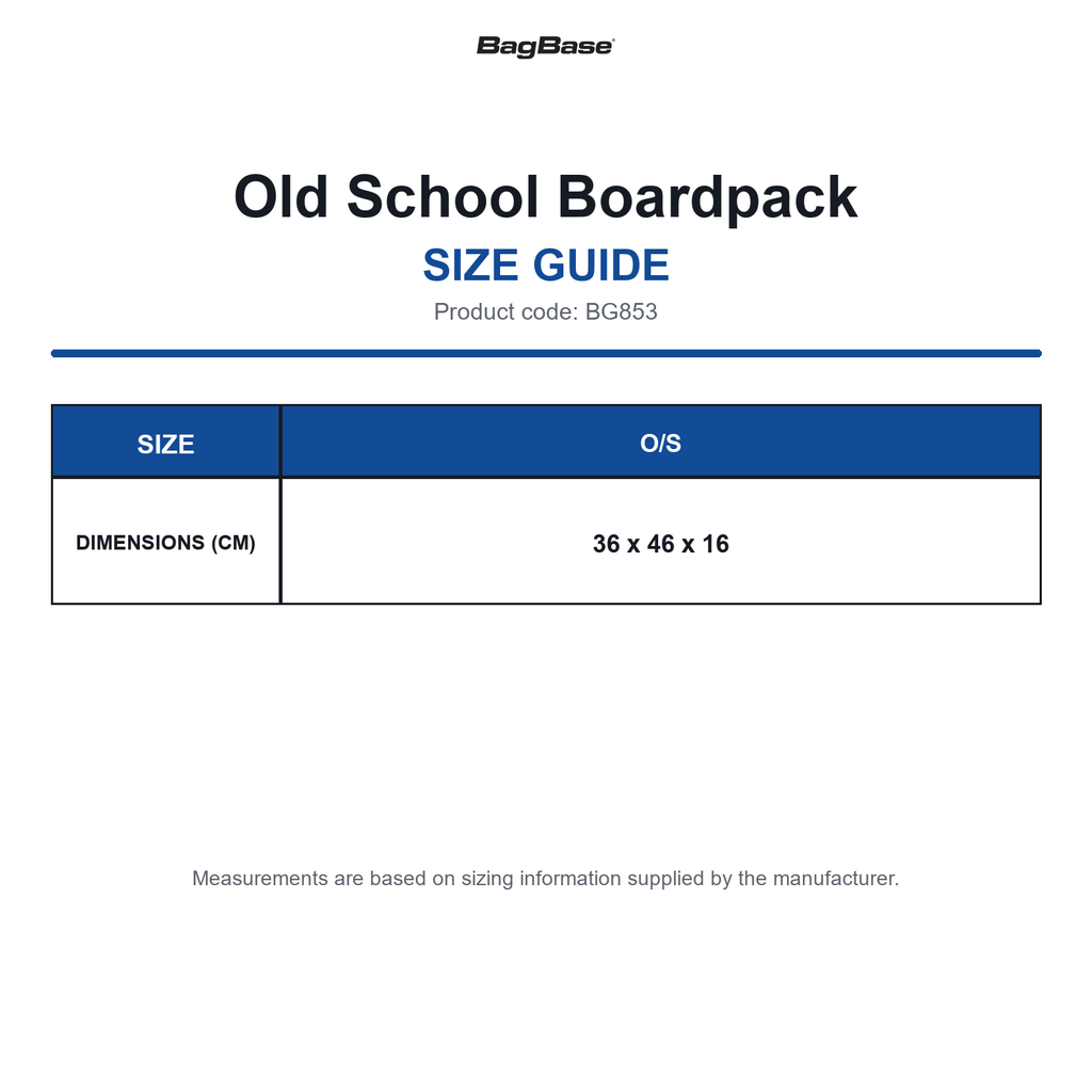 BG853 Bagbase Old School Boardpack size guide (BG853)
