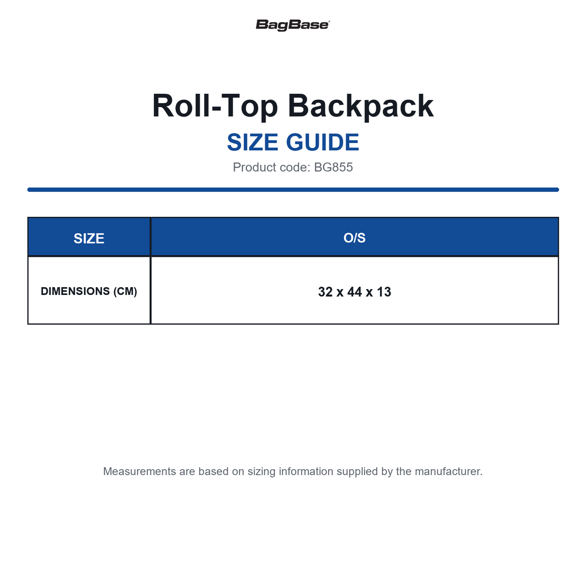 BG855 Bagbase Roll-Top Backpack size guide (BG855)