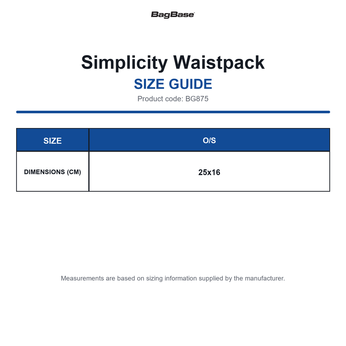 BG875 Bagbase Simplicity Waistpack size guide (BG875)