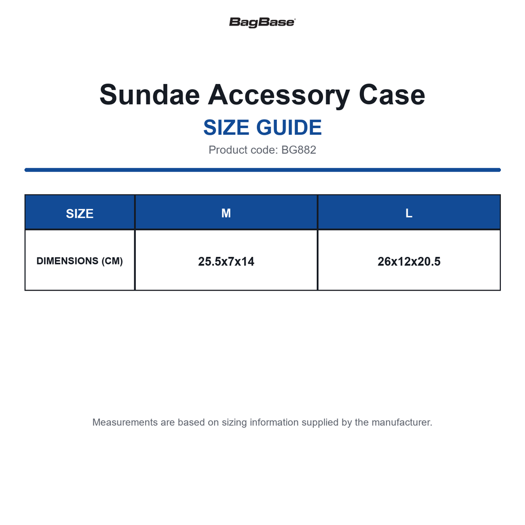 BG882 Bagbase Sundae Accessory Case size guide (BG882)