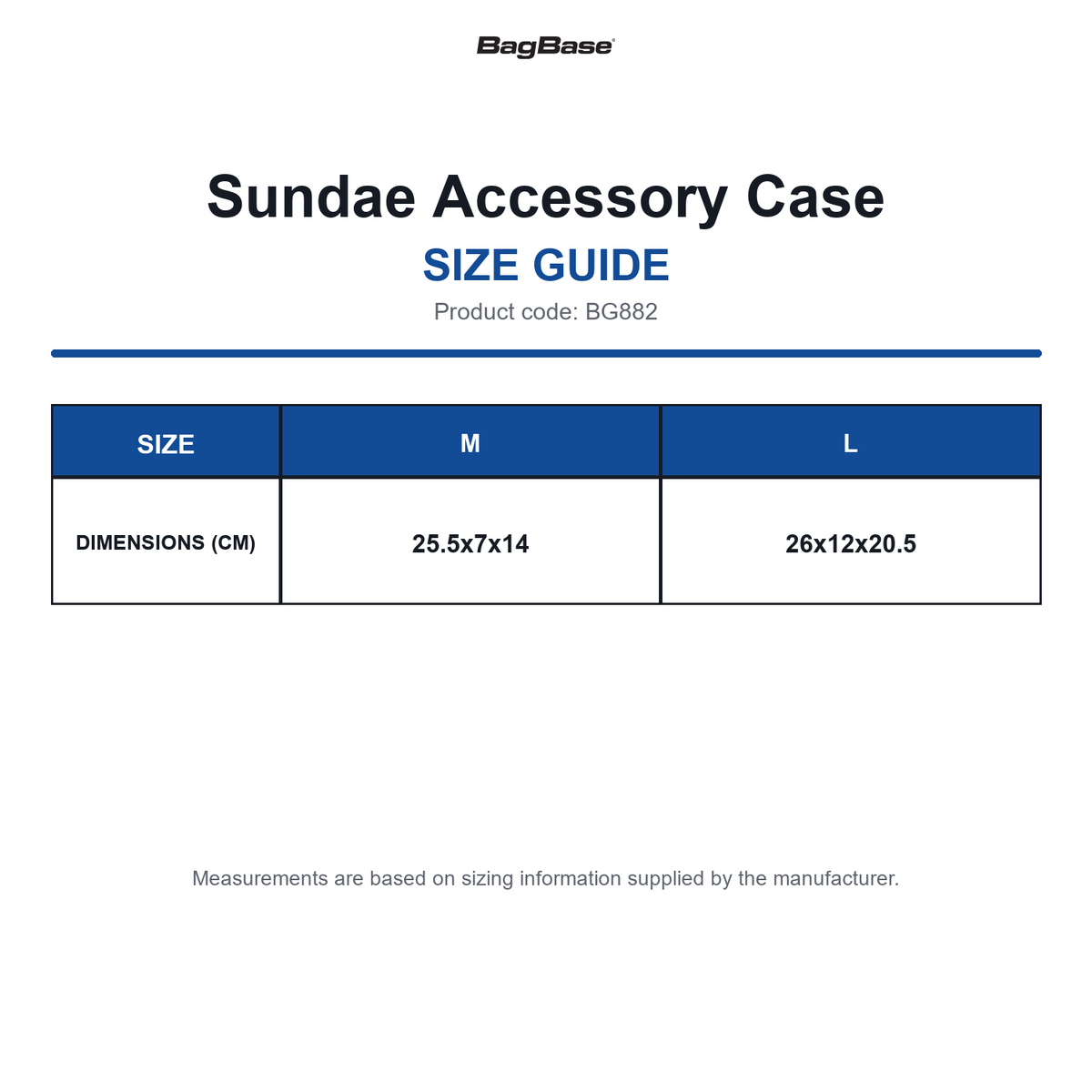 BG882 Bagbase Sundae Accessory Case size guide (BG882)
