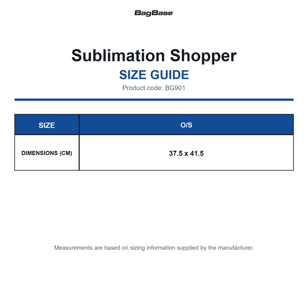 BG901 Bagbase Sublimation Shopper size guide (BG901)
