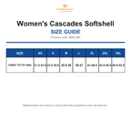 BHS-3W Stormtech Women's Cascades Softshell size guide (BHS-3W)