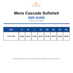 BHS-3 Stormtech Mens Cascade Softshell size guide (BHS-3)