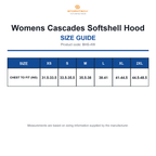 BHS-4W Stormtech Womens Cascades Softshell Hood size guide (BHS-4W)