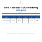BHS-4 Stormtech Mens Cascades Softshell Hoody size guide (BHS-4)
