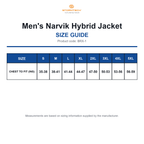 BRX-1 Stormtech Men's Narvik Hybrid Jacket size guide (BRX-1)