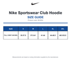 BV2654 Nike Sportswear Club Hoodie size guide (BV2654)