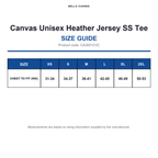 CA3001CVC Canvas Unisex Heather Jersey SS Tee size guide (CA3001CVC)