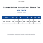 CA3001 Canvas Unisex Jersey Short Sleeve Tee size guide (CA3001)