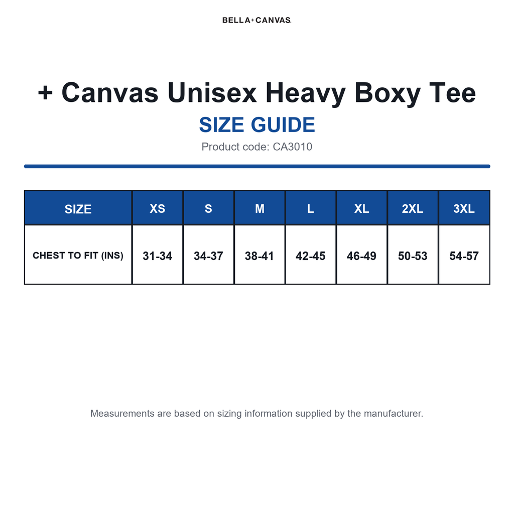 CA3010 Bella + Canvas Unisex Heavy Boxy Tee size guide (CA3010)