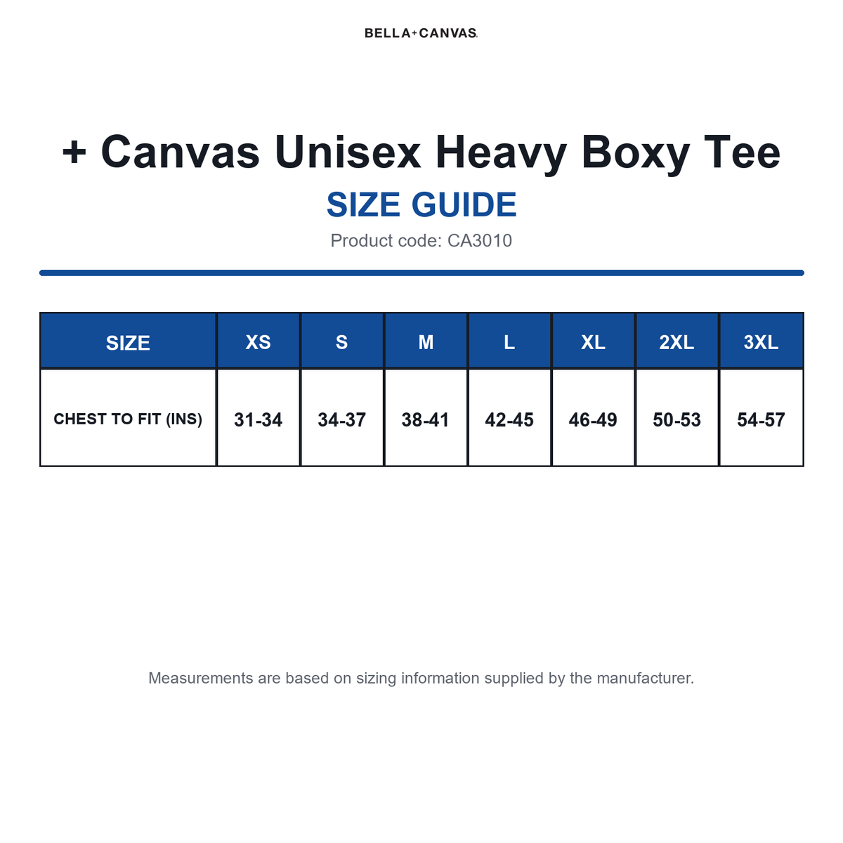 CA3010 Bella + Canvas Unisex Heavy Boxy Tee size guide (CA3010)