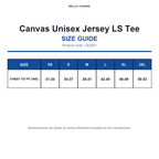 CA3501 Canvas Unisex Jersey LS Tee size guide (CA3501)