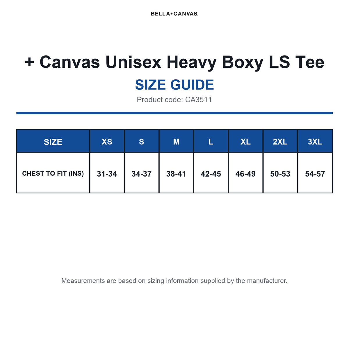 CA3511 Bella + Canvas Unisex Heavy Boxy LS Tee size guide (CA3511)