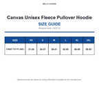 CA3719 Canvas Unisex Fleece Pullover Hoodie size guide (CA3719)