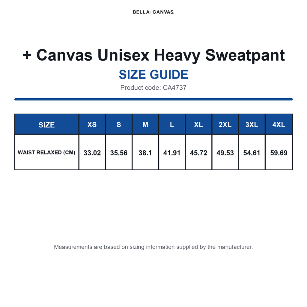 CA4737 Bella + Canvas Unisex Heavy Sweatpant size guide (CA4737)